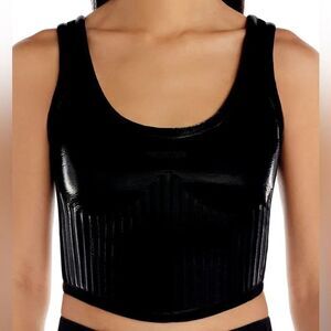 Mugler Glossy Embossed Bonded Jersey Crop Top in Black Size 8 NWT $760